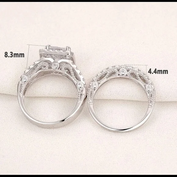 4Ct Engagement Ring for Women Sterling Silver Cubic Zirconia Wedding Bands Set - Picture 4 of 6